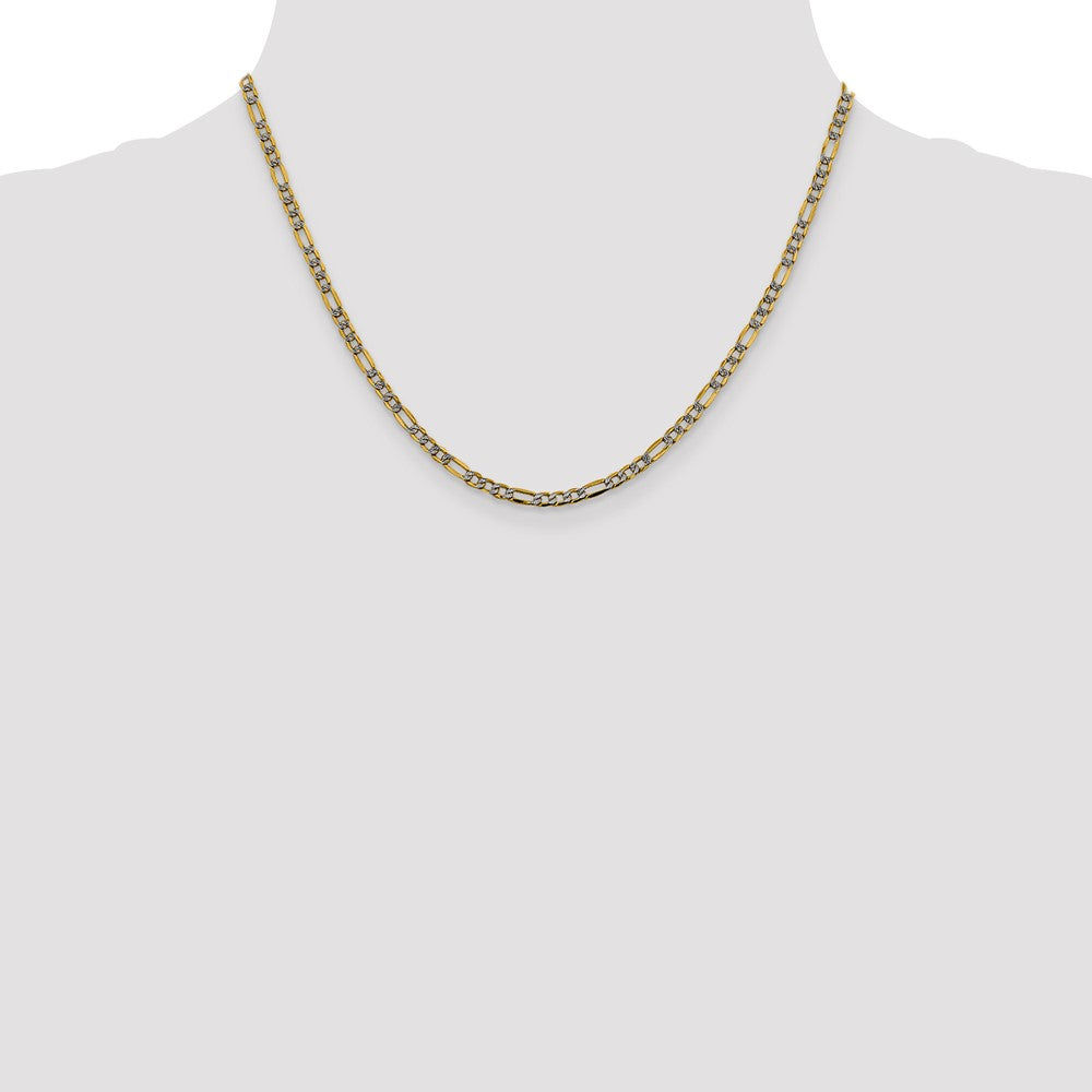 14K 3.2mm Semi-Solid with Rhodium Pav‚ Figaro with Lobster Clasp Chain