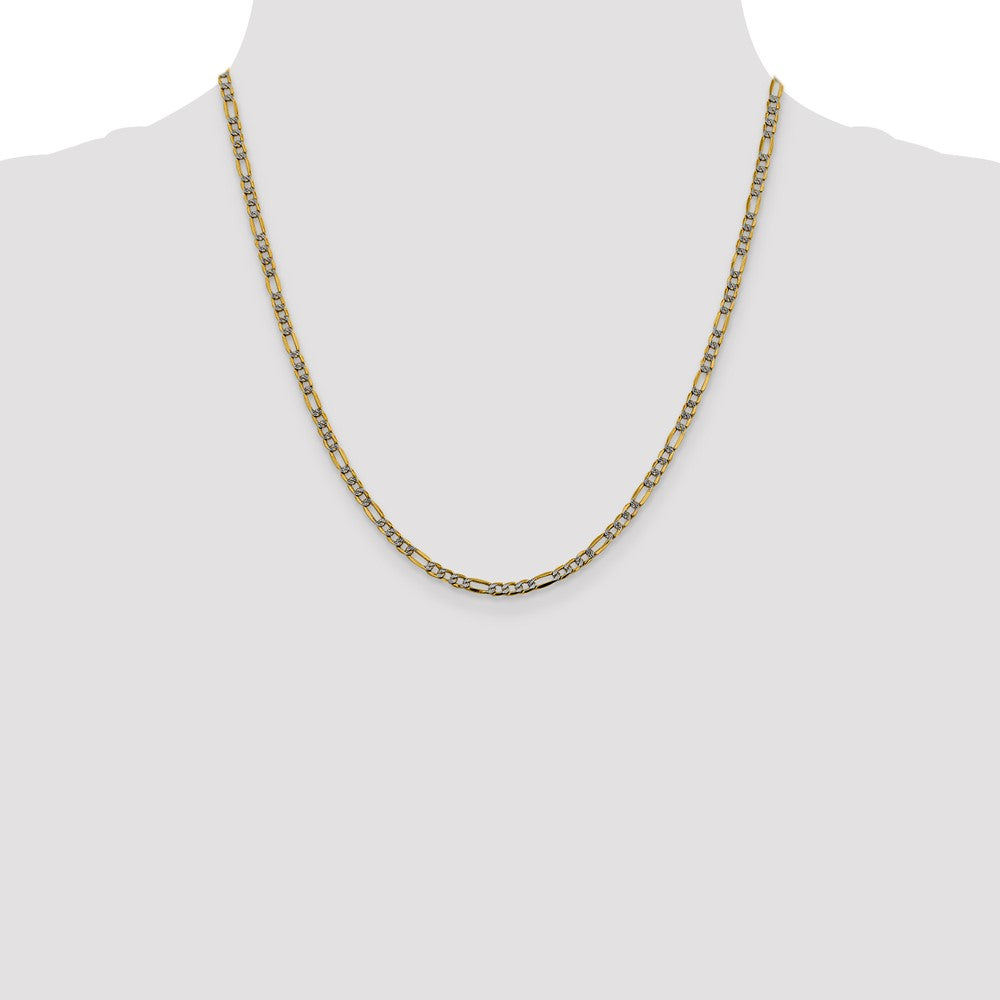 14K 3.2mm Semi-Solid with Rhodium Pav‚ Figaro with Lobster Clasp Chain
