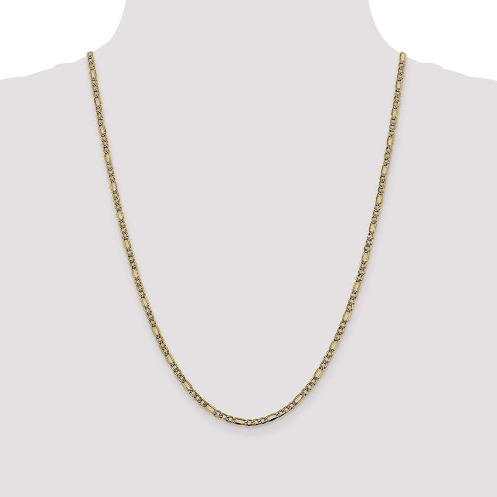 14K 3.2mm Semi-Solid with Rhodium Pav‚ Figaro with Lobster Clasp Chain