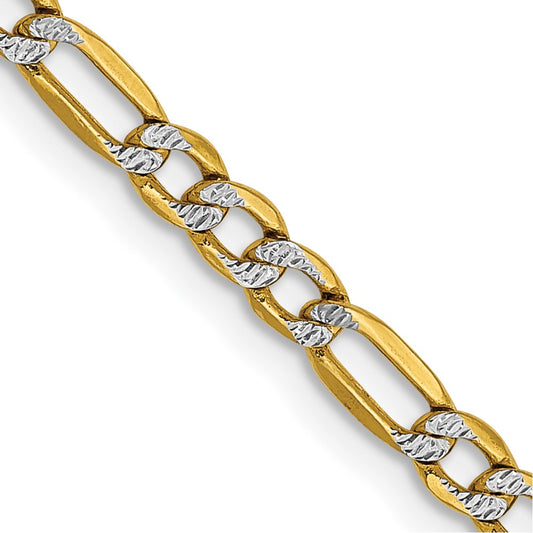 14K 3.2mm Semi-Solid with Rhodium Pav‚ Figaro with Lobster Clasp Chain