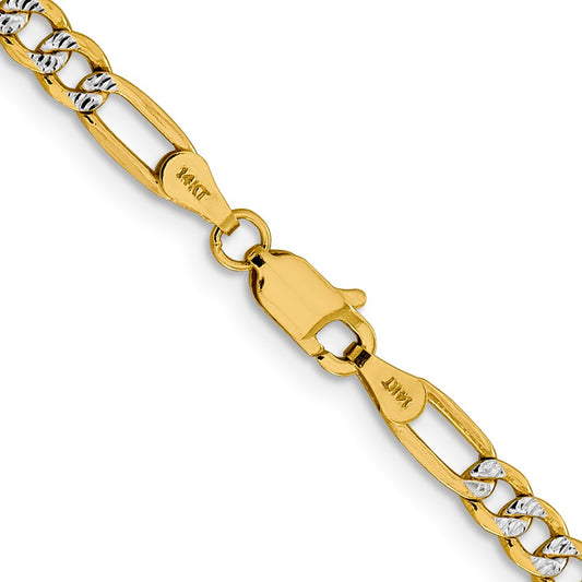14K 3.9mm Semi-Solid with Rhodium Pav‚ Figaro with Lobster Clasp Chain