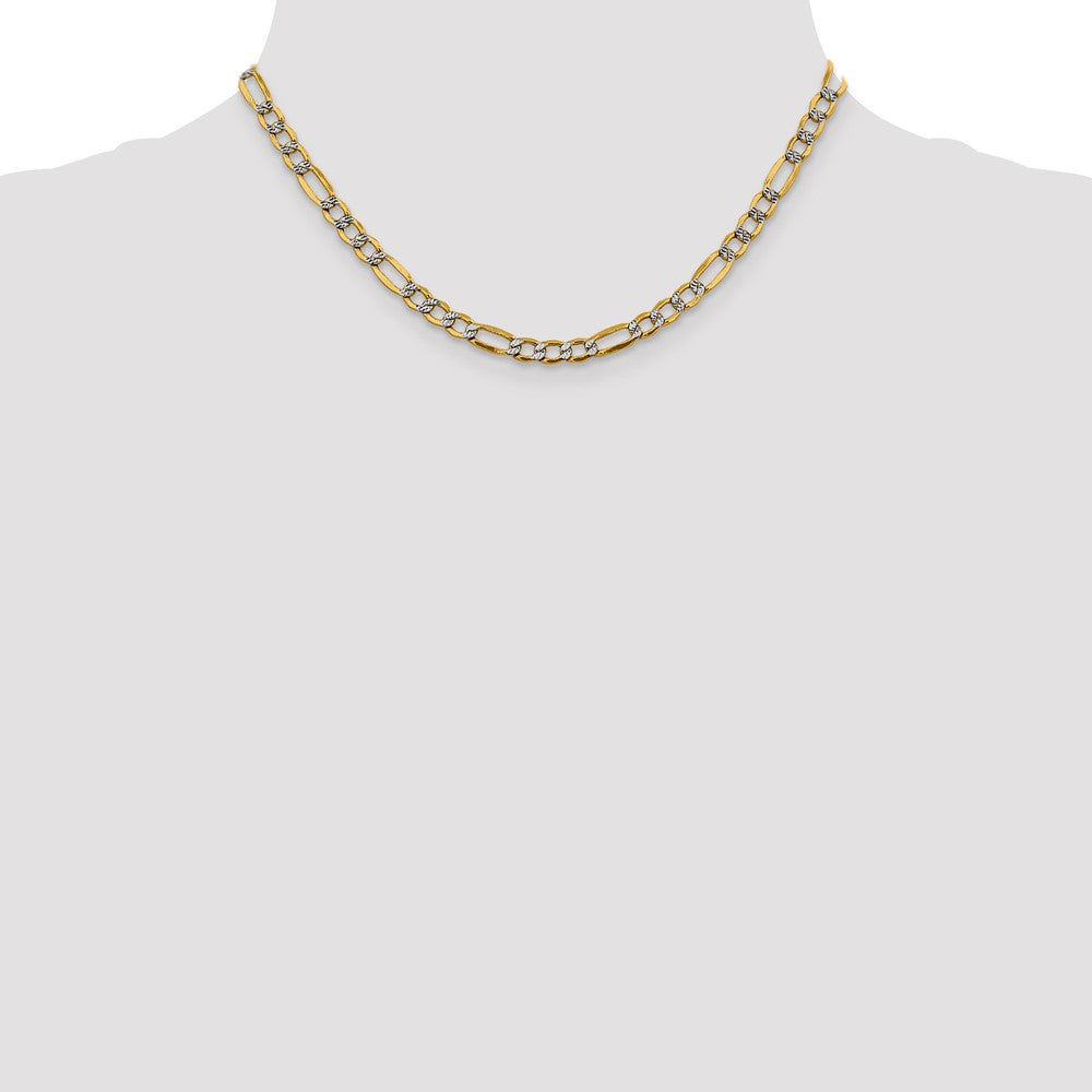 14K 5.25mm Semi-Solid with Rhodium Pav‚ Figaro with Lobster Clasp Chain