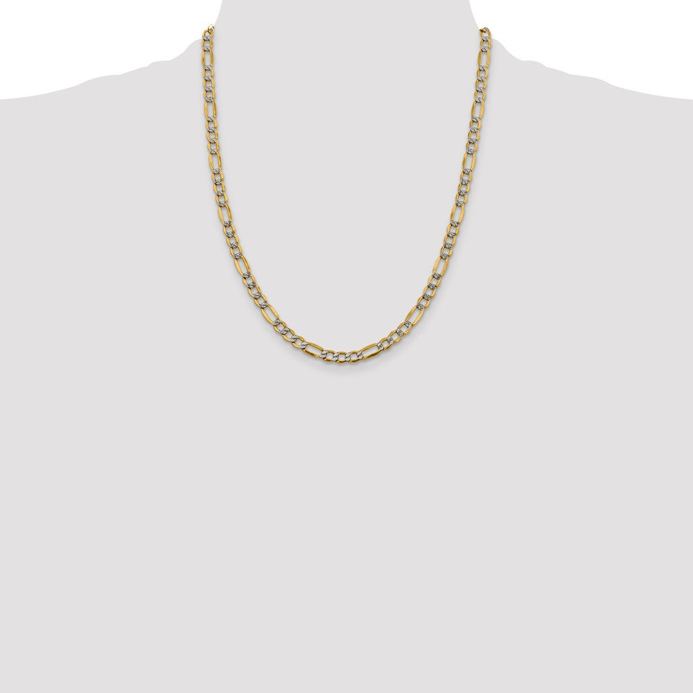 14K 5.25mm Semi-Solid with Rhodium Pav‚ Figaro with Lobster Clasp Chain
