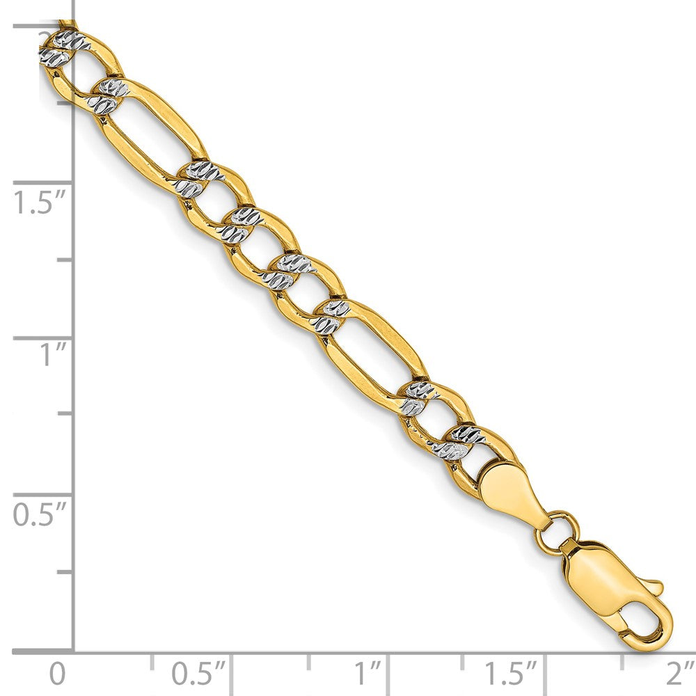 14K 5.25mm Semi-Solid with Rhodium Pav‚ Figaro with Lobster Clasp Chain