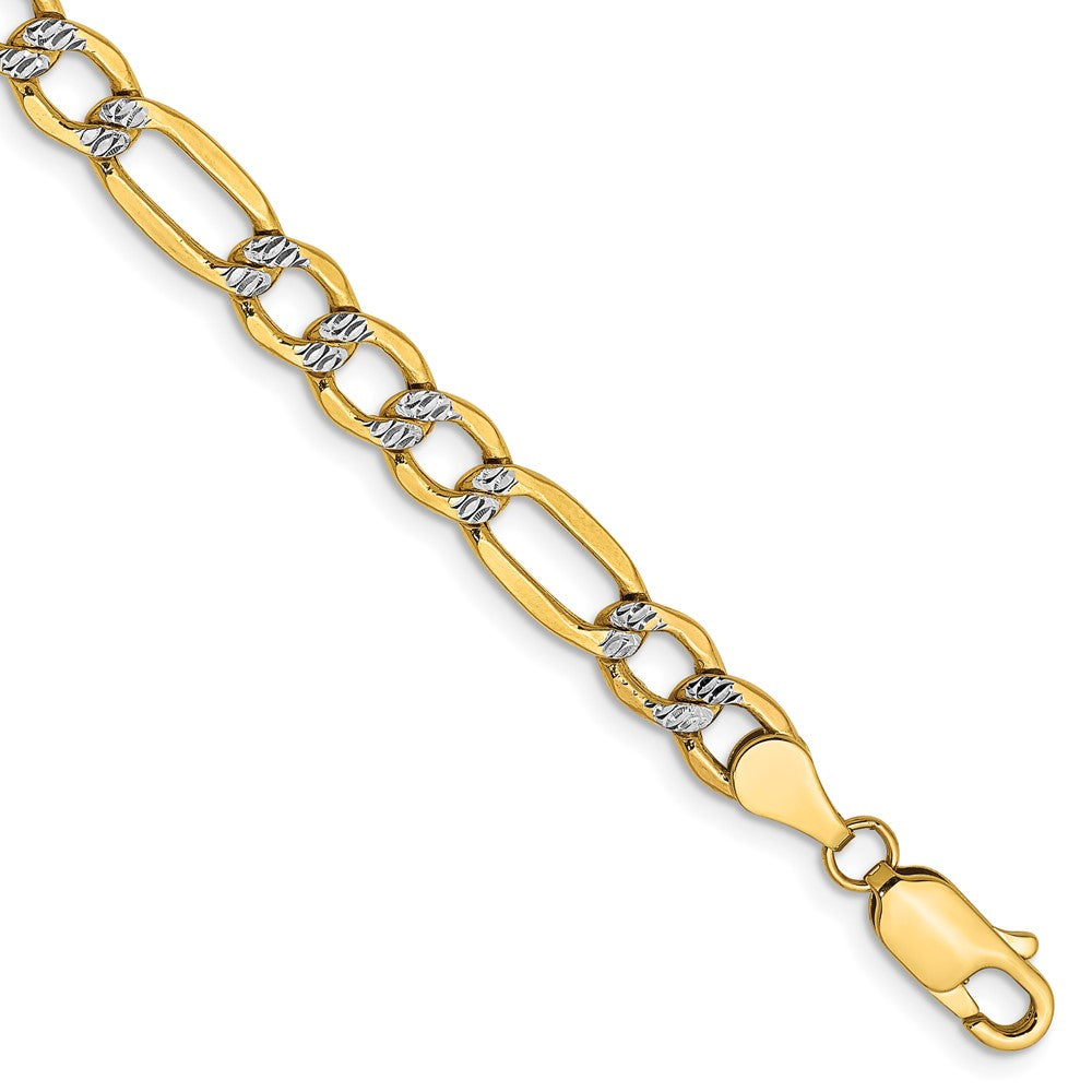 14K 5.25mm Semi-Solid with Rhodium Pav‚ Figaro with Lobster Clasp Chain