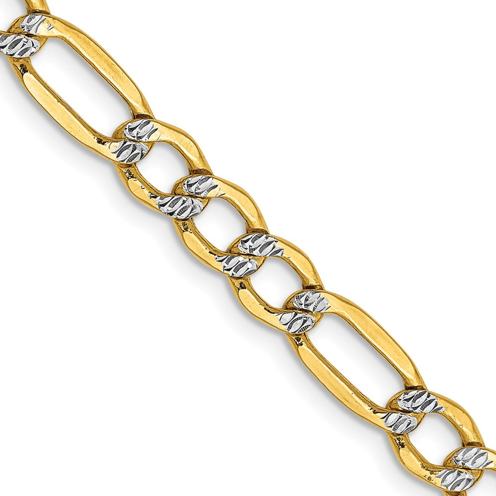 14K 5.25mm Semi-Solid with Rhodium Pav‚ Figaro with Lobster Clasp Chain