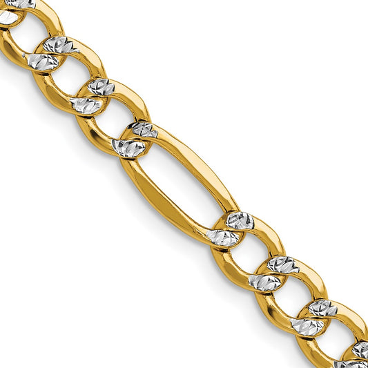 14k 6.5mm Semi-solid with Rhodium Pav‚ Figaro Chain
