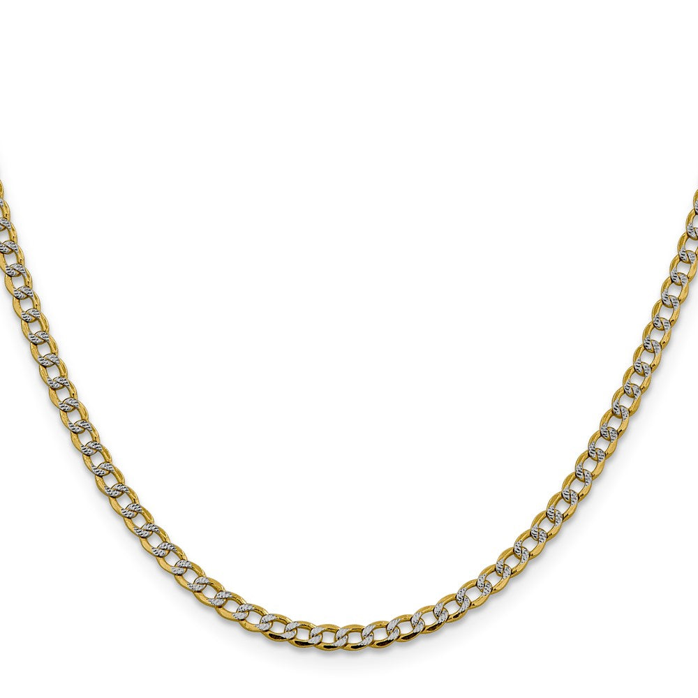 14K 3.4mm Semi-Solid with Rhodium Pav‚ Curb with Lobster Clasp Chain