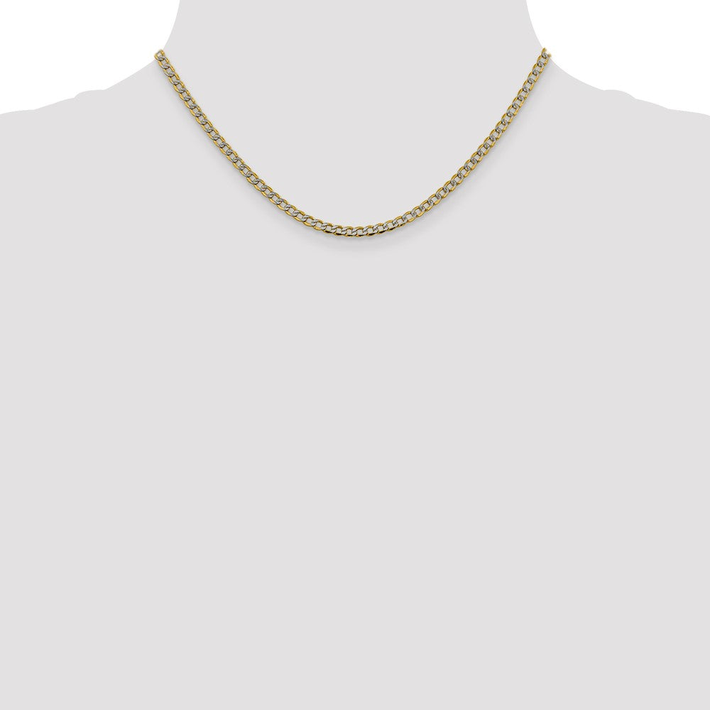 14K 3.4mm Semi-Solid with Rhodium Pav‚ Curb with Lobster Clasp Chain