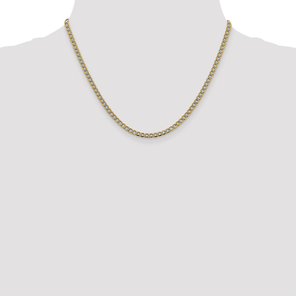 14K 3.4mm Semi-Solid with Rhodium Pav‚ Curb with Lobster Clasp Chain