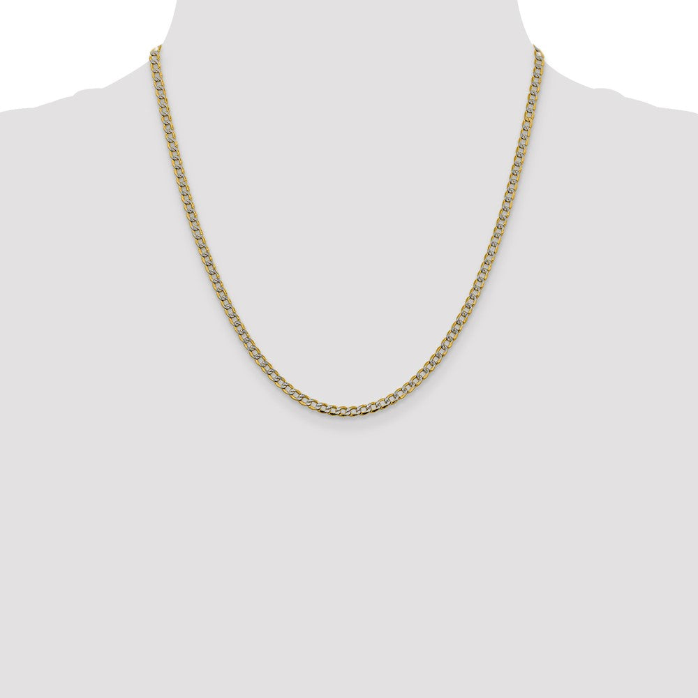 14K 3.4mm Semi-Solid with Rhodium Pav‚ Curb with Lobster Clasp Chain
