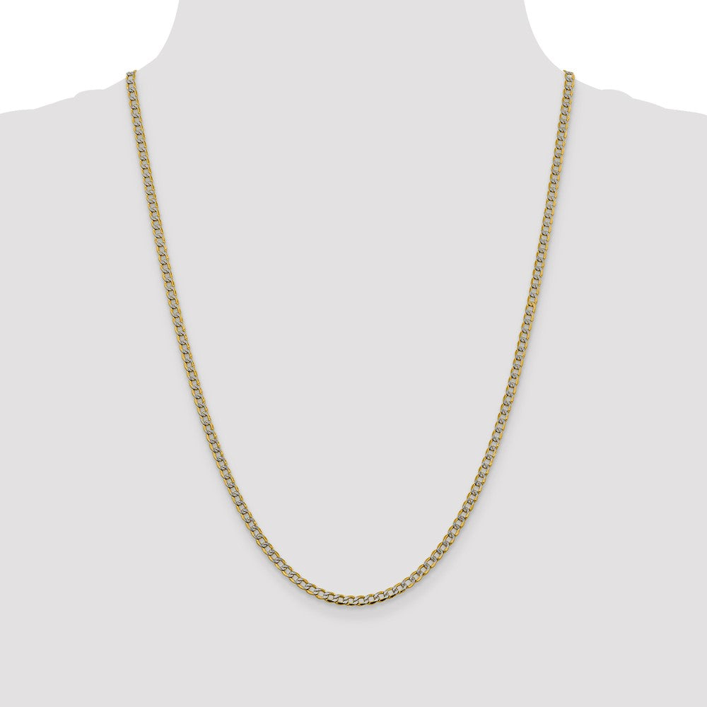 14K 3.4mm Semi-Solid with Rhodium Pav‚ Curb with Lobster Clasp Chain