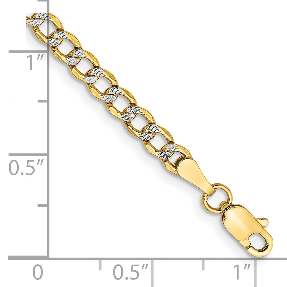 14K 3.4mm Semi-Solid with Rhodium Pav‚ Curb with Lobster Clasp Bracelet