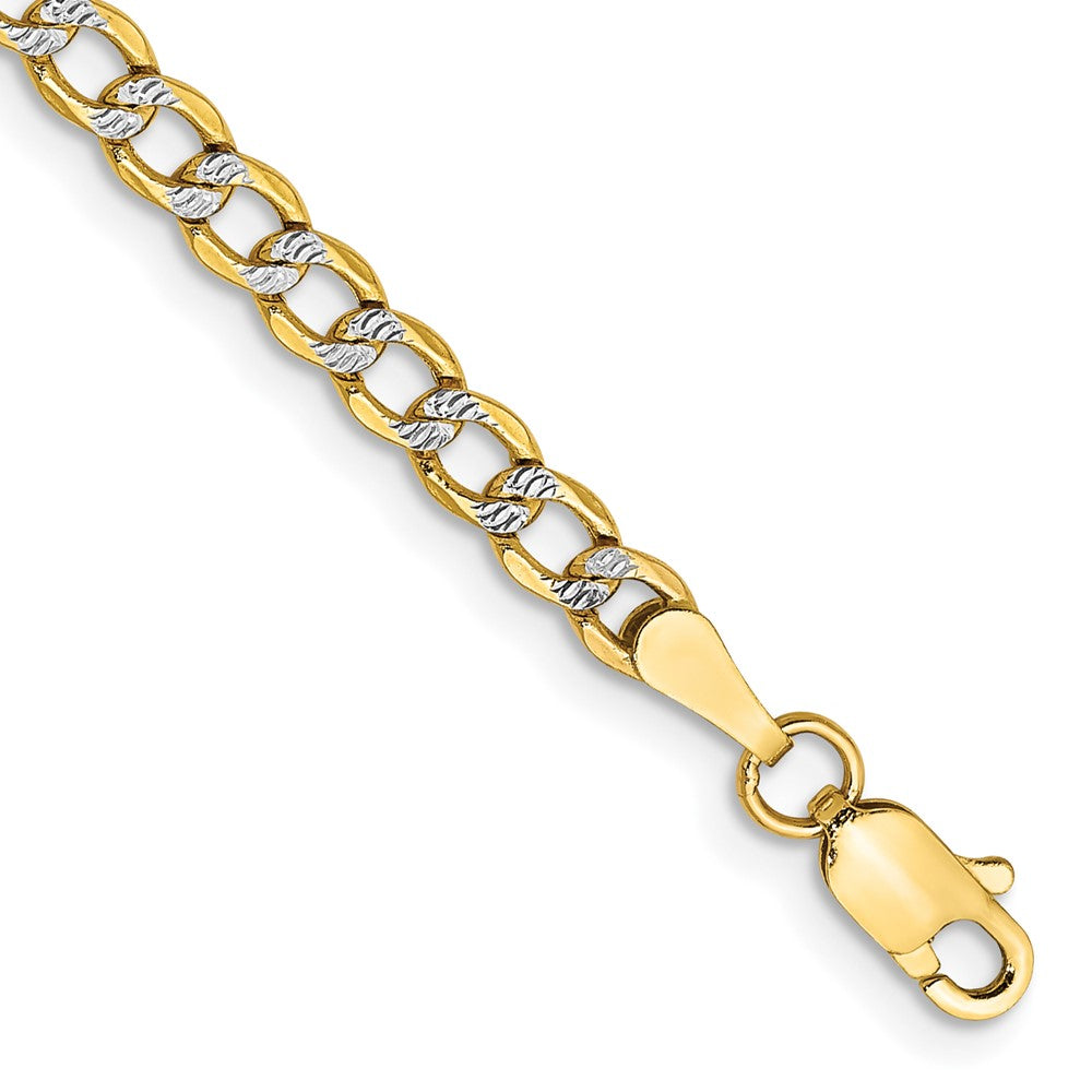 14K 3.4mm Semi-Solid with Rhodium Pav‚ Curb with Lobster Clasp Bracelet