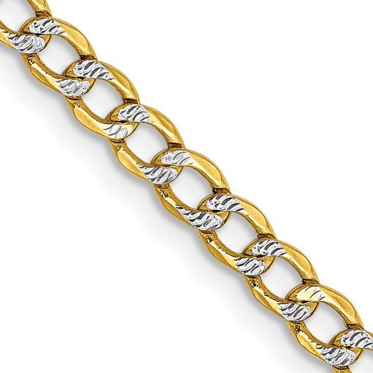 14K 3.4mm Semi-Solid with Rhodium Pav‚ Curb with Lobster Clasp Chain