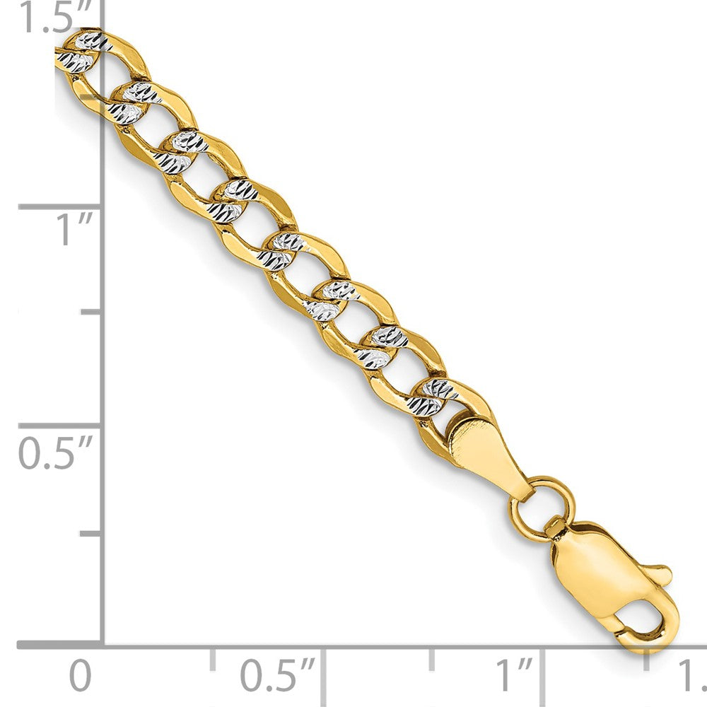 14K 4.3mm Semi-Solid with Rhodium Pav‚ Curb with Lobster Clasp Bracelet