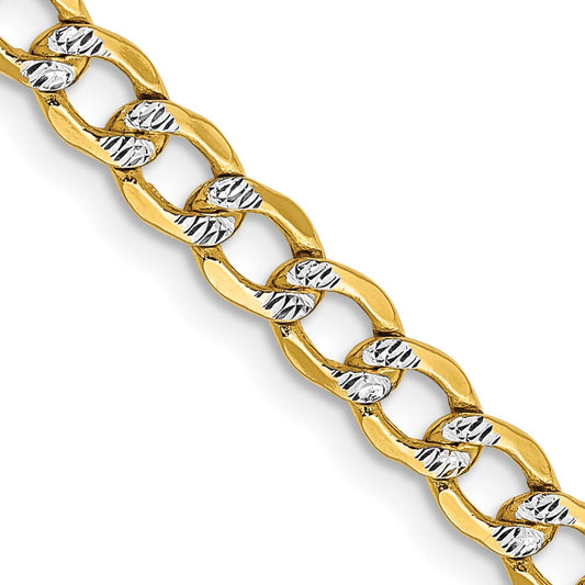 14K 4.3mm Semi-Solid with Rhodium Pav‚ Curb with Lobster Clasp Chain