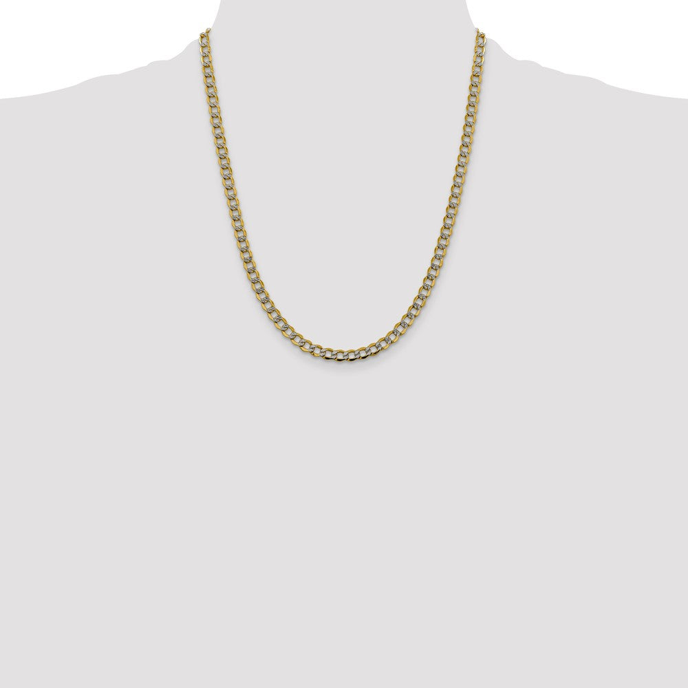 14K 5.2mm Semi-Solid with Rhodium Pav‚ Curb with Lobster Clasp Chain