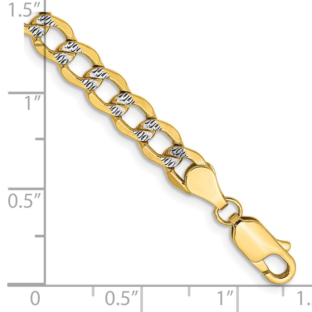 14K 5.2mm Semi-Solid with Rhodium Pav‚ Curb with Lobster Clasp Bracelet