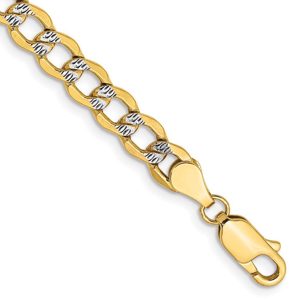14K 5.2mm Semi-Solid with Rhodium Pav‚ Curb with Lobster Clasp Bracelet