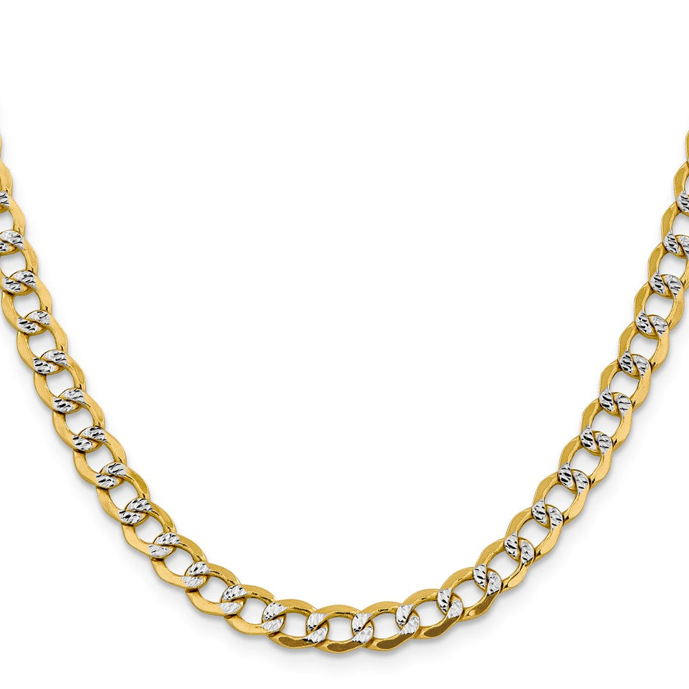 14K 6.75mm Semi-Solid with Rhodium Pav‚ Curb with Lobster Clasp Chain