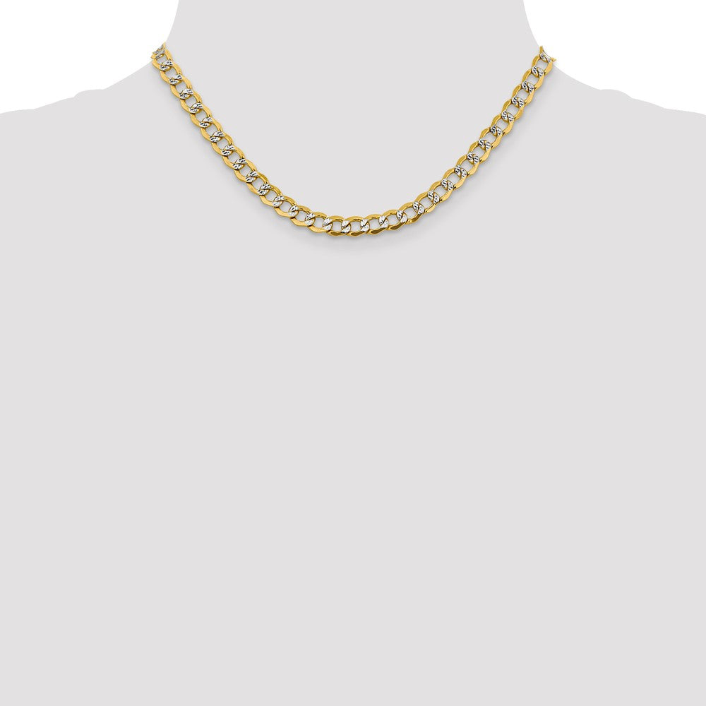 14K 6.75mm Semi-Solid with Rhodium Pav‚ Curb with Lobster Clasp Chain