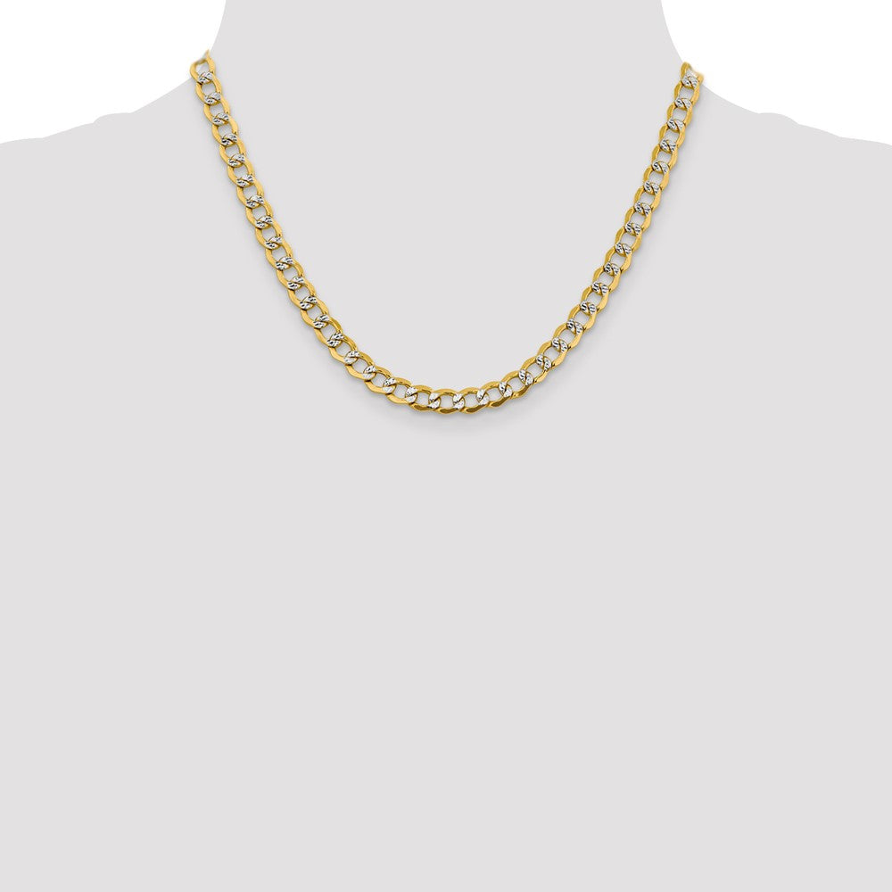 14K 6.75mm Semi-Solid with Rhodium Pav‚ Curb with Lobster Clasp Chain
