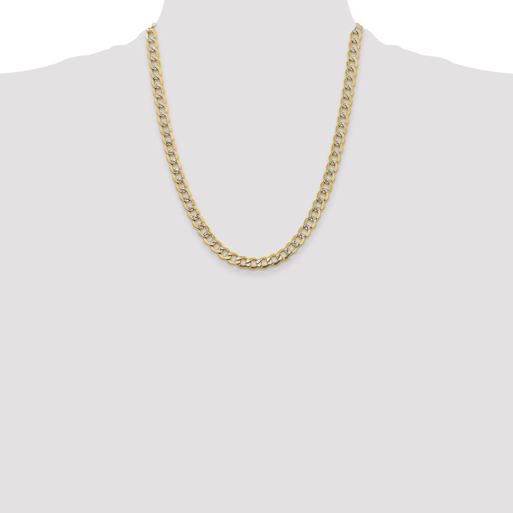 14K 6.75mm Semi-Solid with Rhodium Pav‚ Curb with Lobster Clasp Chain