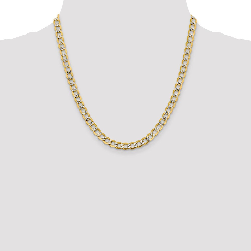 14K 6.75mm Semi-Solid with Rhodium Pav‚ Curb with Lobster Clasp Chain