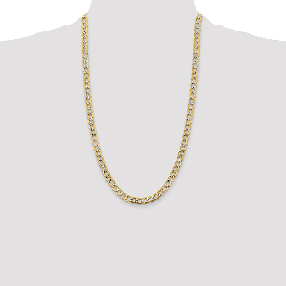 14K 6.75mm Semi-Solid with Rhodium Pav‚ Curb with Lobster Clasp Chain