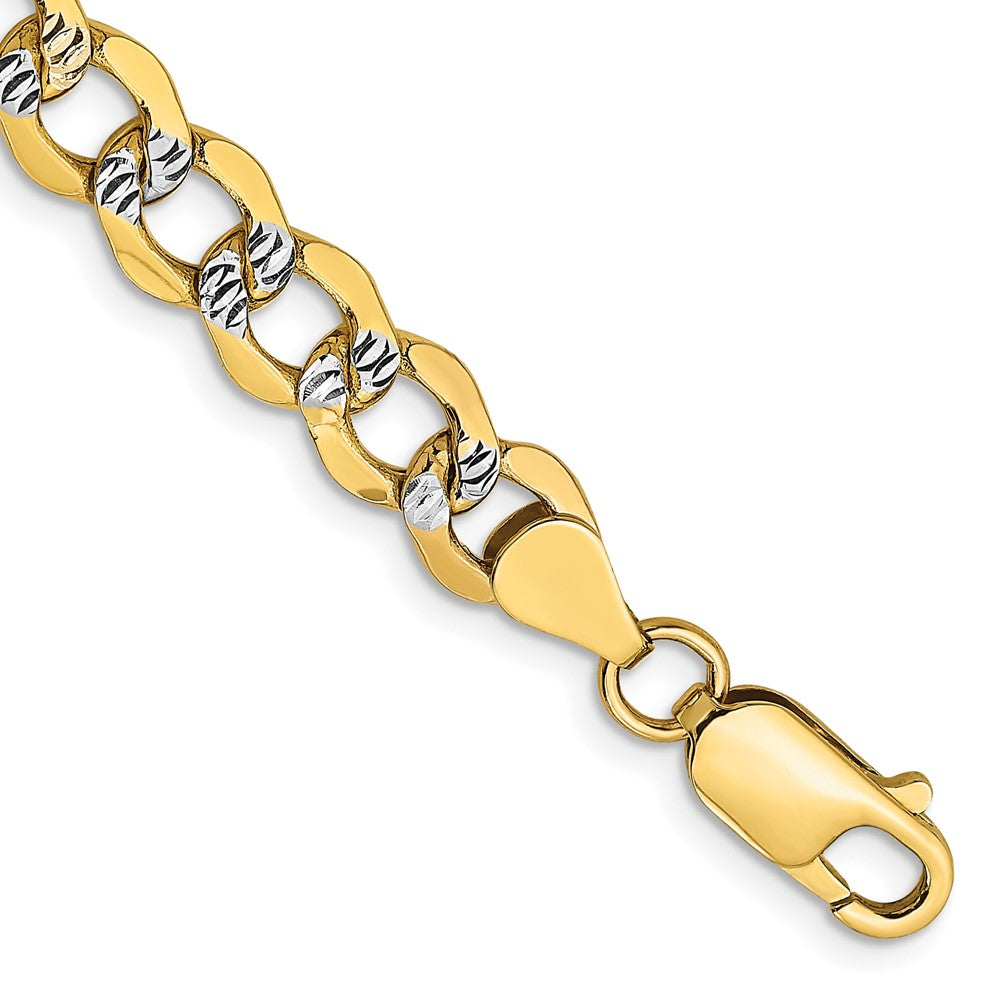 14K 6.75mm Semi-Solid with Rhodium Pav‚ Curb with Lobster Clasp Bracelet
