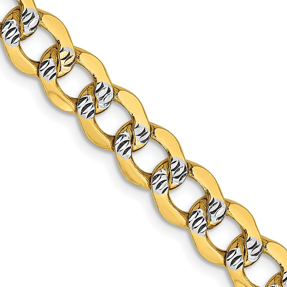 14K 6.75mm Semi-Solid with Rhodium Pav‚ Curb with Lobster Clasp Chain