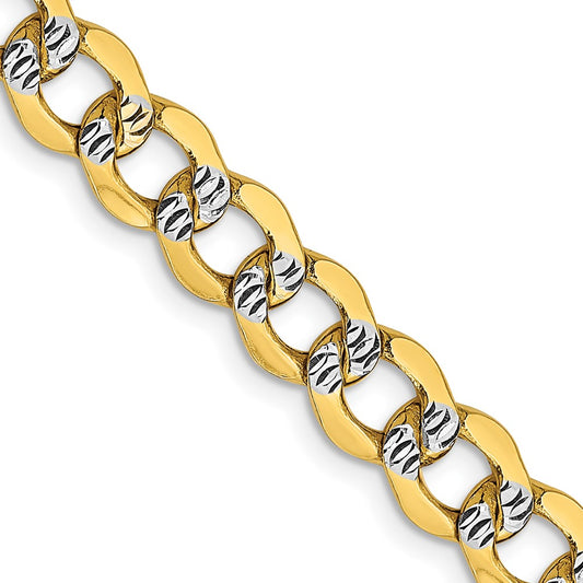 14K 6.75mm Semi-Solid with Rhodium Pav‚ Curb with Lobster Clasp Chain