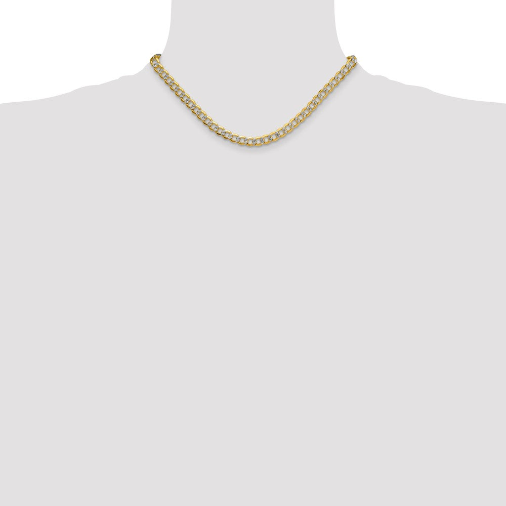 14k 7.1mm Semi-solid with Rhodium Pav‚ Curb Chain