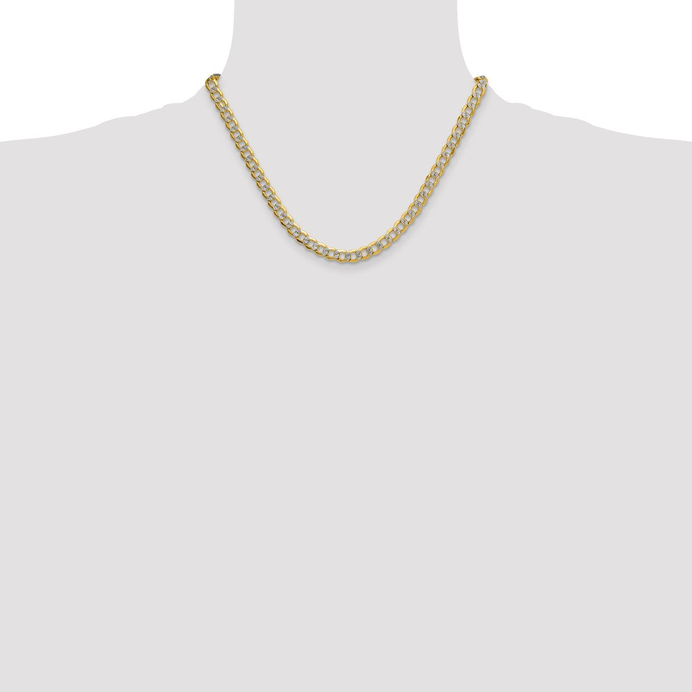 14k 7.1mm Semi-solid with Rhodium Pav‚ Curb Chain