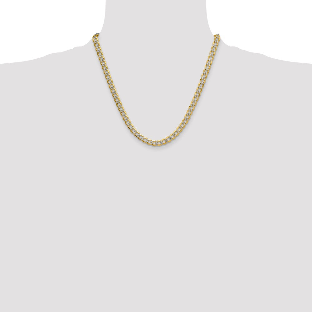 14k 7.1mm Semi-solid with Rhodium Pav‚ Curb Chain