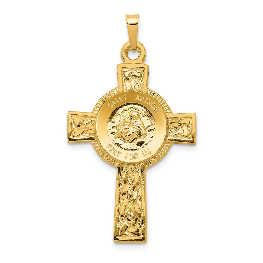 14k Polished Solid Cross with St Anthony Medal Pendant