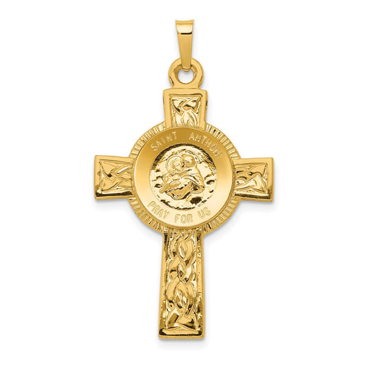 14k Polished Solid Cross with St Anthony Medal Pendant