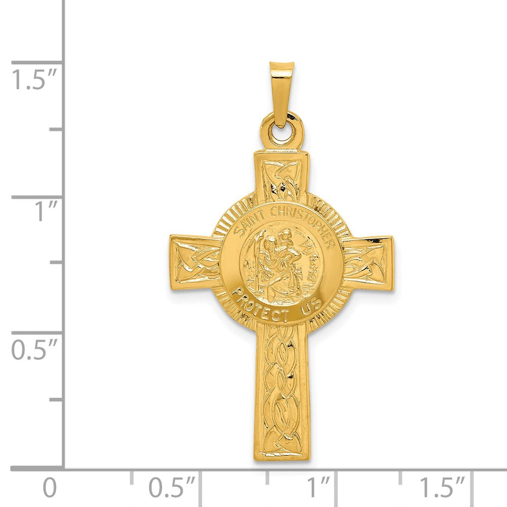 14k Polished Cross with St. Christopher Medal Pendant
