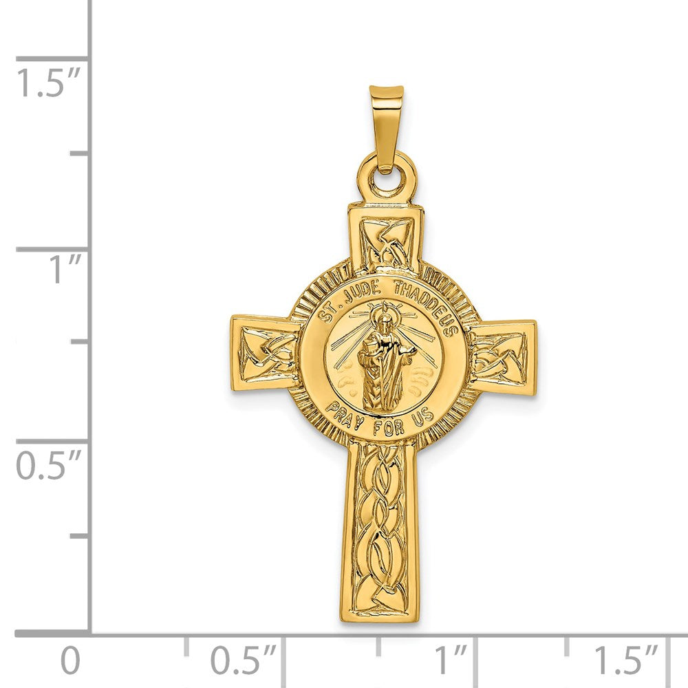 14k Polished Cross with St. Jude Thaddeus Medal Pendant