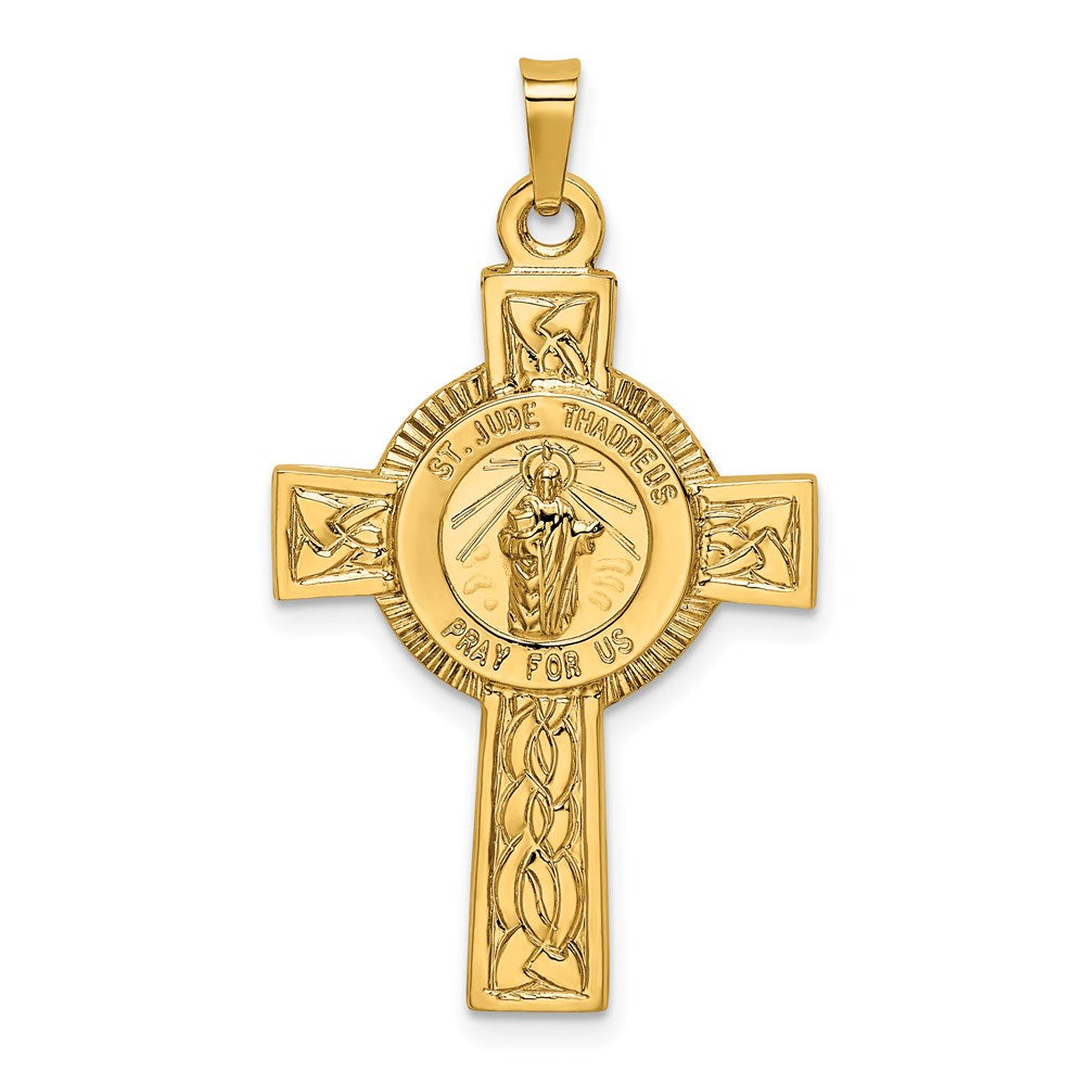 14k Polished Cross with St. Jude Thaddeus Medal Pendant