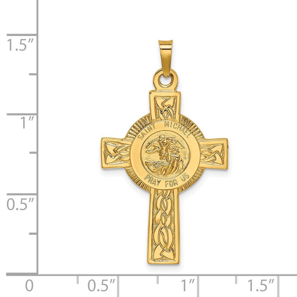 14k Polished Cross with St. Michael Medal Pendant