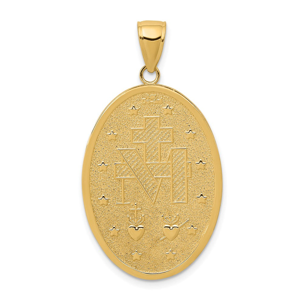 14k Polished and Satin Solid Miraculous Medal Oval Pendant