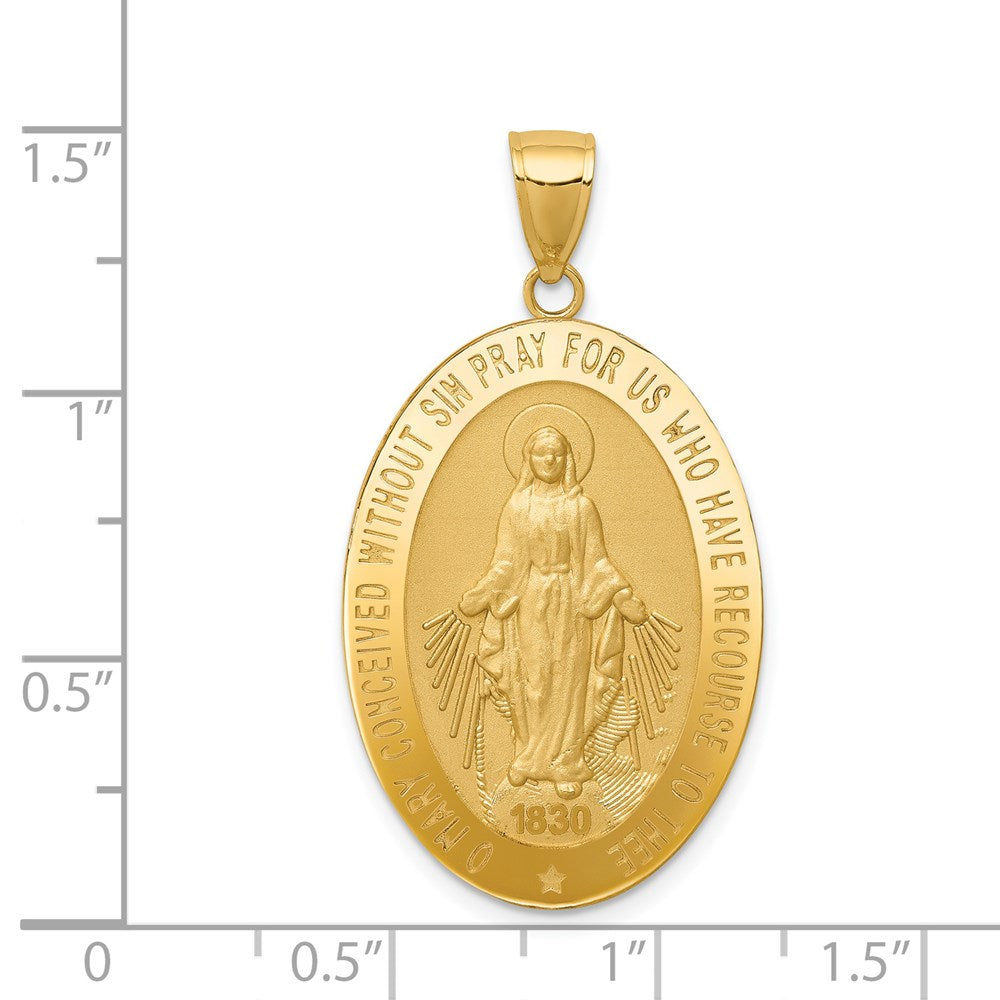 14k Polished and Satin Solid Miraculous Medal Oval Pendant