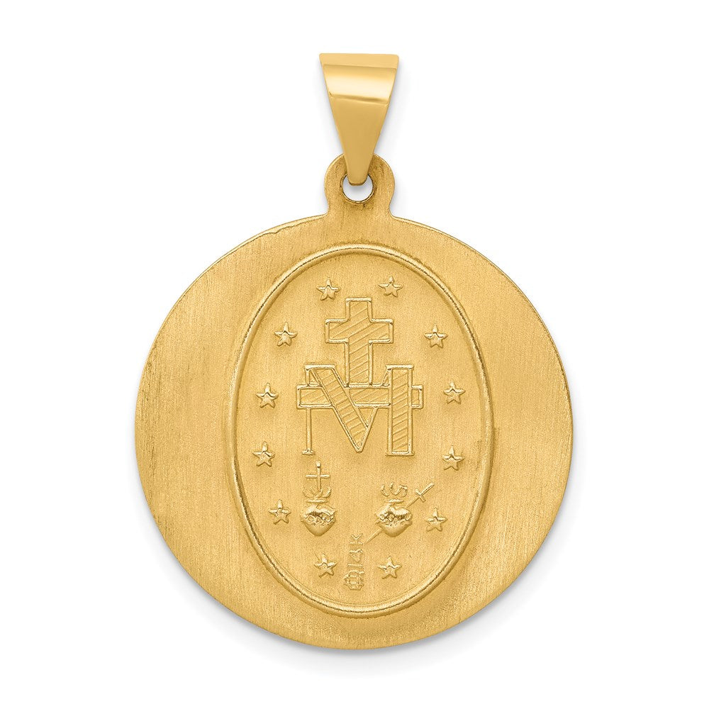 14k Polished and Satin Hollow Miraculous Medal Round Pendant