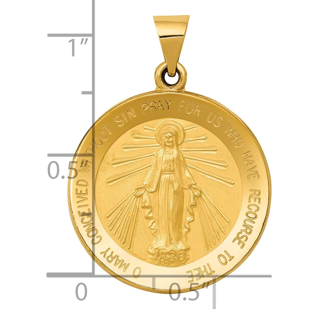 14k Polished and Satin Hollow Miraculous Medal Round Pendant
