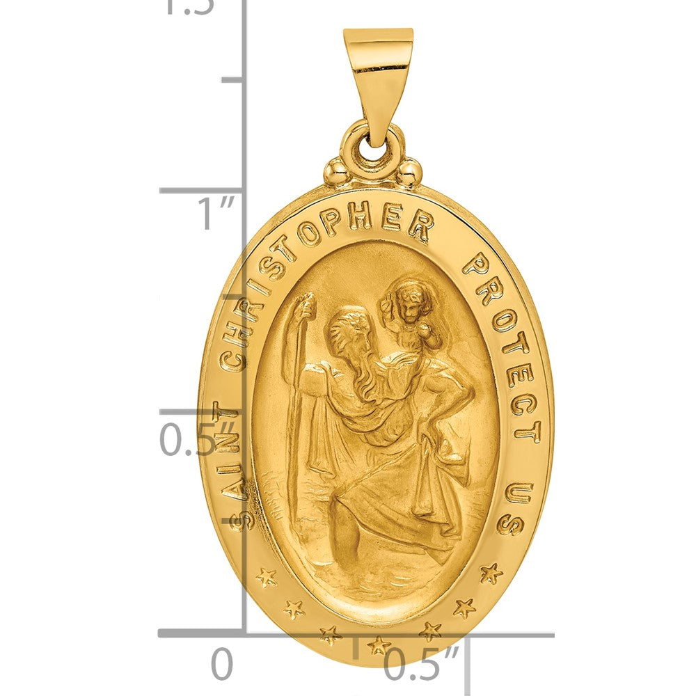 14k Polished and Satin Hollow Saint Christopher Medal Oval Pendant