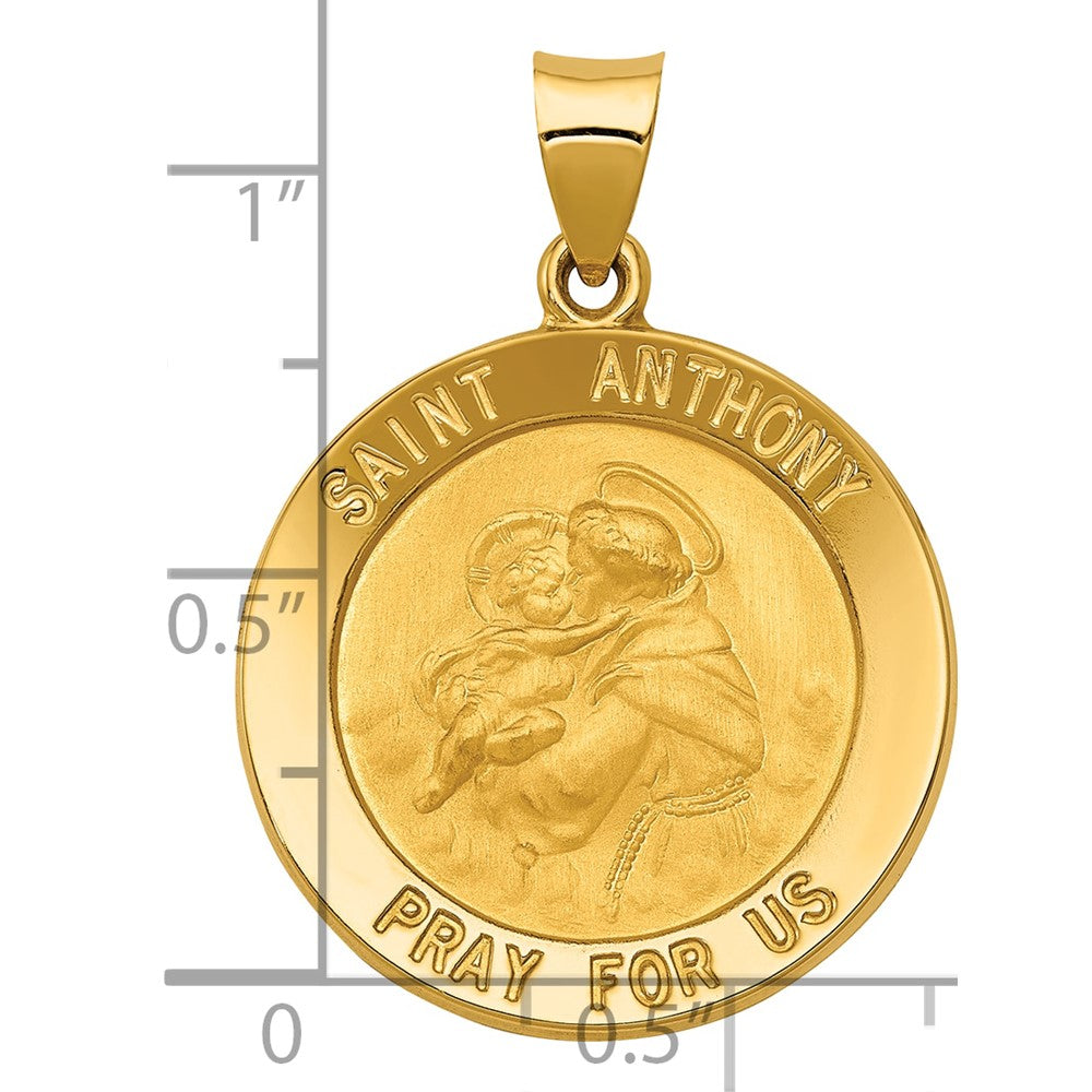 14k Polished and Satin Hollow Large Saint Anthony Medal Pendant