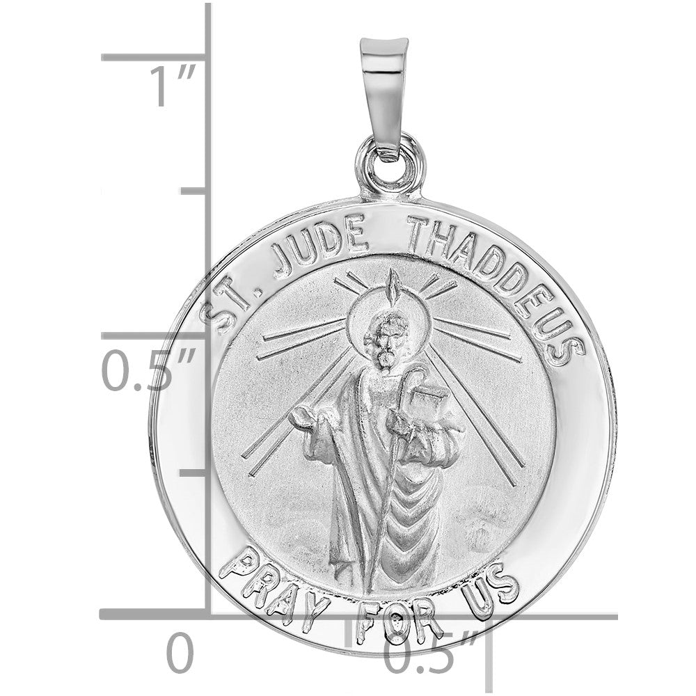 14k White Gold Polished and Satin Solid Saint Jude Thaddeus Medal Round Pendant