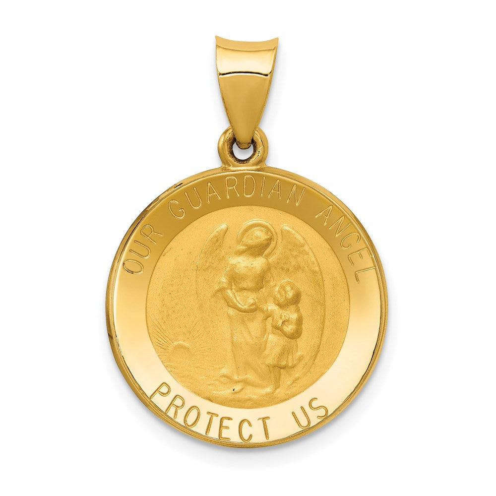 14k Polished and Satin Hollow Our Guardian Angel Medal Charm
